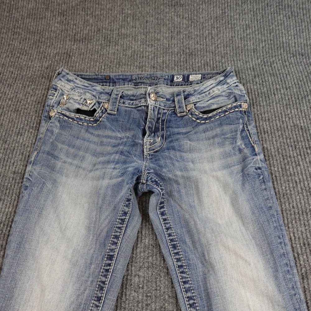 Miss Me Jeans Womens 30 Light Wash Ankle Straight Cross Rhinestone Pockets - Picture 3 of 13